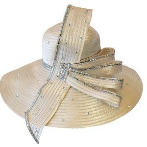 Designer couture satin ribbon church, weddings, or any special hat Champagne